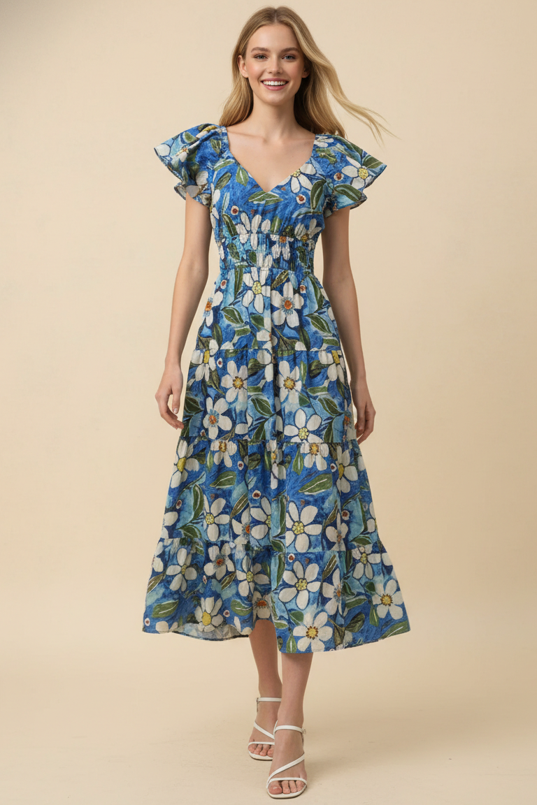 Valerie - Floral Print Tiered Midi Dress