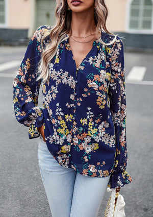 Floral Button Down Long Sleeve Blouse