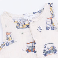 Zooming Golf Carts - Sleeveless Shortie Romper with Bucket Hat