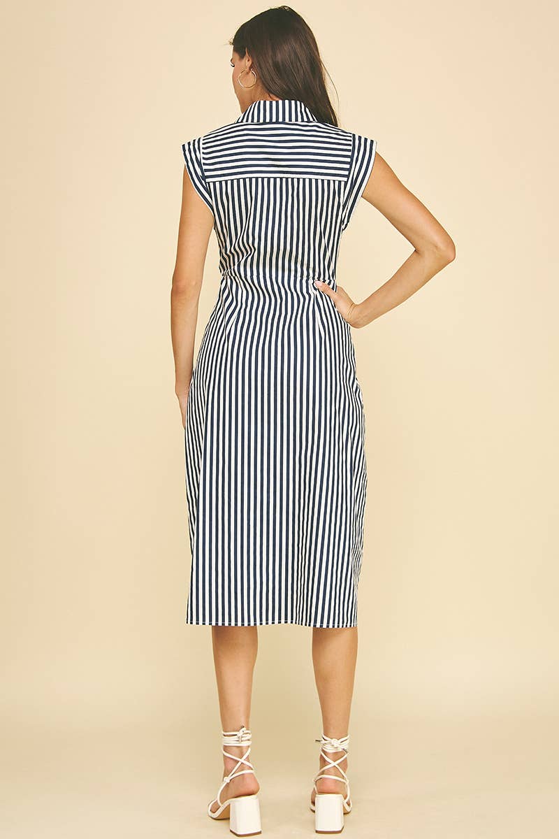 Saylor - Striped Button Down Midi Dress