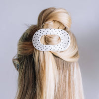 Flat Round | White Polka Dot Party | Medium Hair Clip