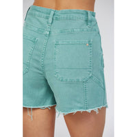 Teal Wash High-Rise Frayed Hem Carpenter Shorts