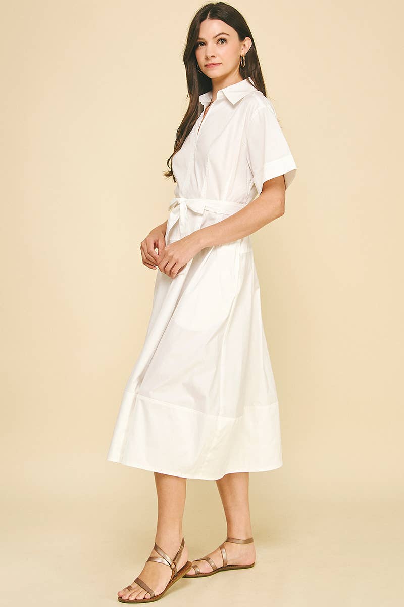 JADIE- COLLARED V-NECK MIDI DRESS