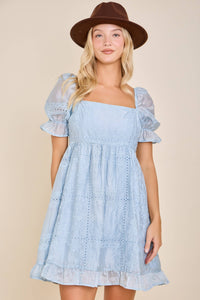 Rylee Eyelet Embroidered Puff Sleeve Babydoll Dress