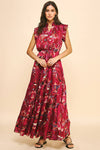 Deep Pink Satin Print Maxi Dress