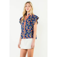Kristen - Flutter Sleeve Floral Detail Top