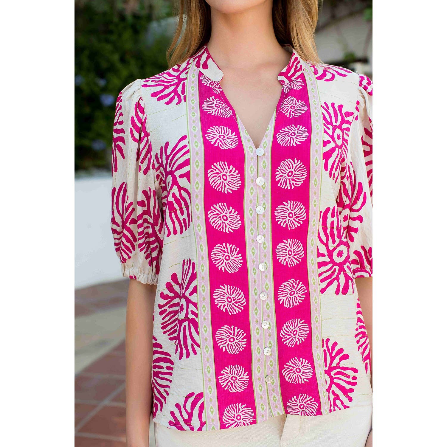 Ariana- Puff Sleeve Abstract Top