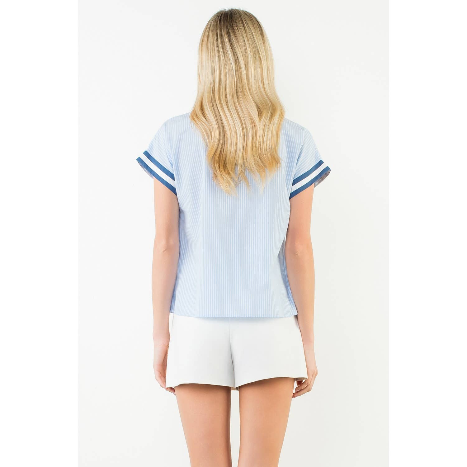 Ally-Short Sleeve Striped Half Zipper Top