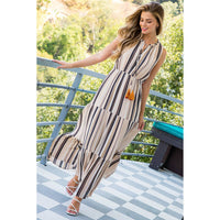 Lonnie-Stripe Tassel Tie Maxi Dress
