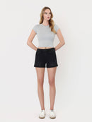 Rebecca - HIGH RISE SUPER SOFT BLACK CUFFED SHORTS