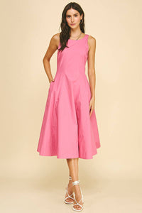 LISSETTE- FITTED BODICE FLARED MIDI DRESS