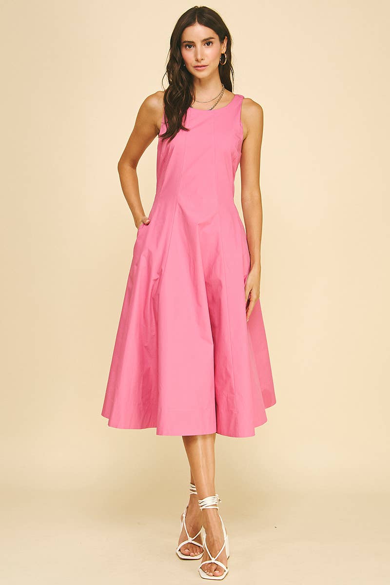 LISSETTE- FITTED BODICE FLARED MIDI DRESS