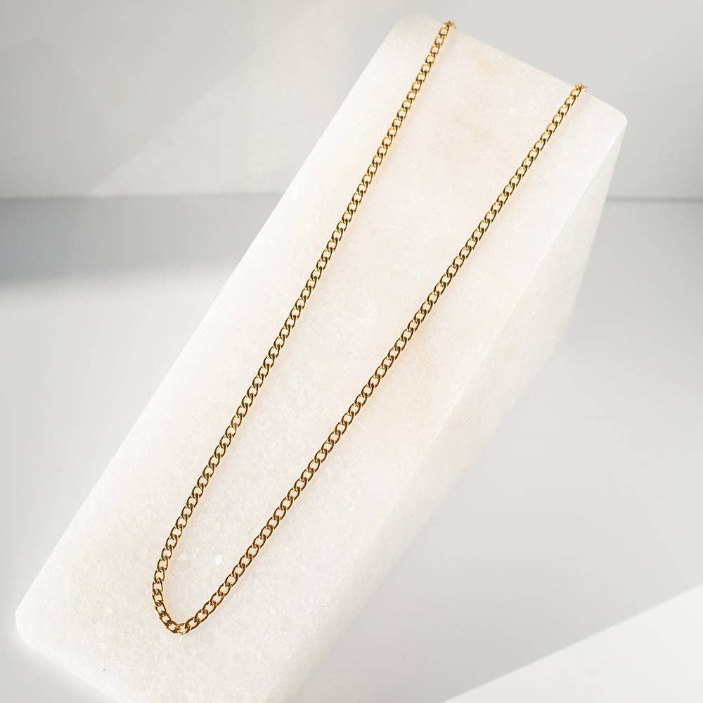 Gilded Gold Necklace-24" Curb Chain | Charm Bar Necklace
