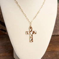 Boho Hammered Cross Necklace in Silver or Gold