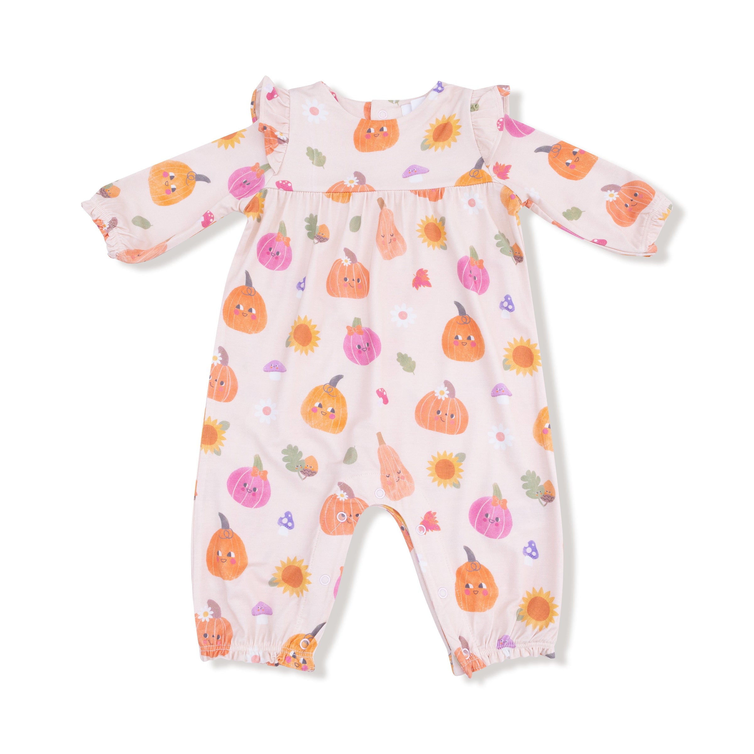 Autumn Pumpkins - Pink - Ruffle Sleeve Romper