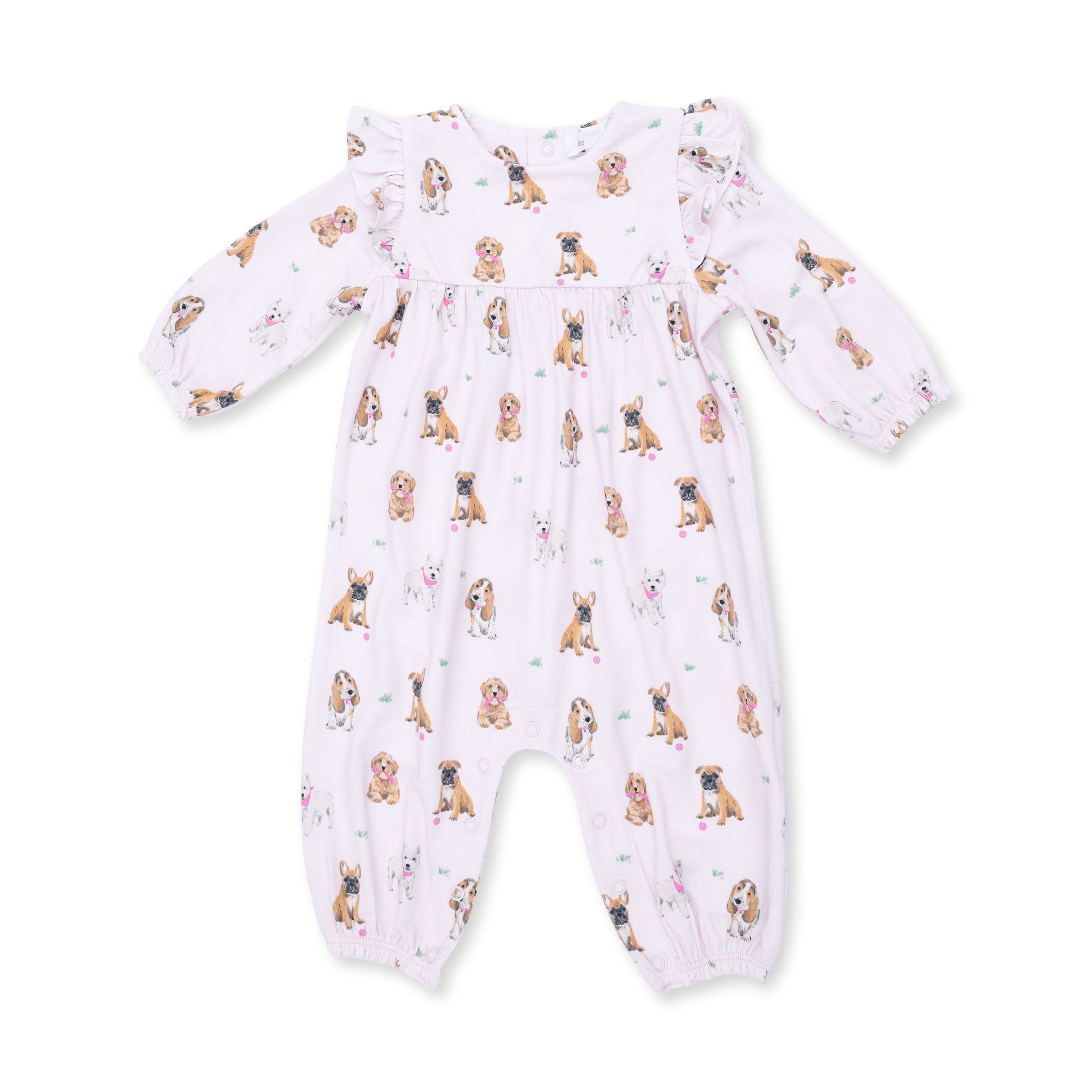 Bestie Dogs Pink - Ruffle Sleeve Snap Romper