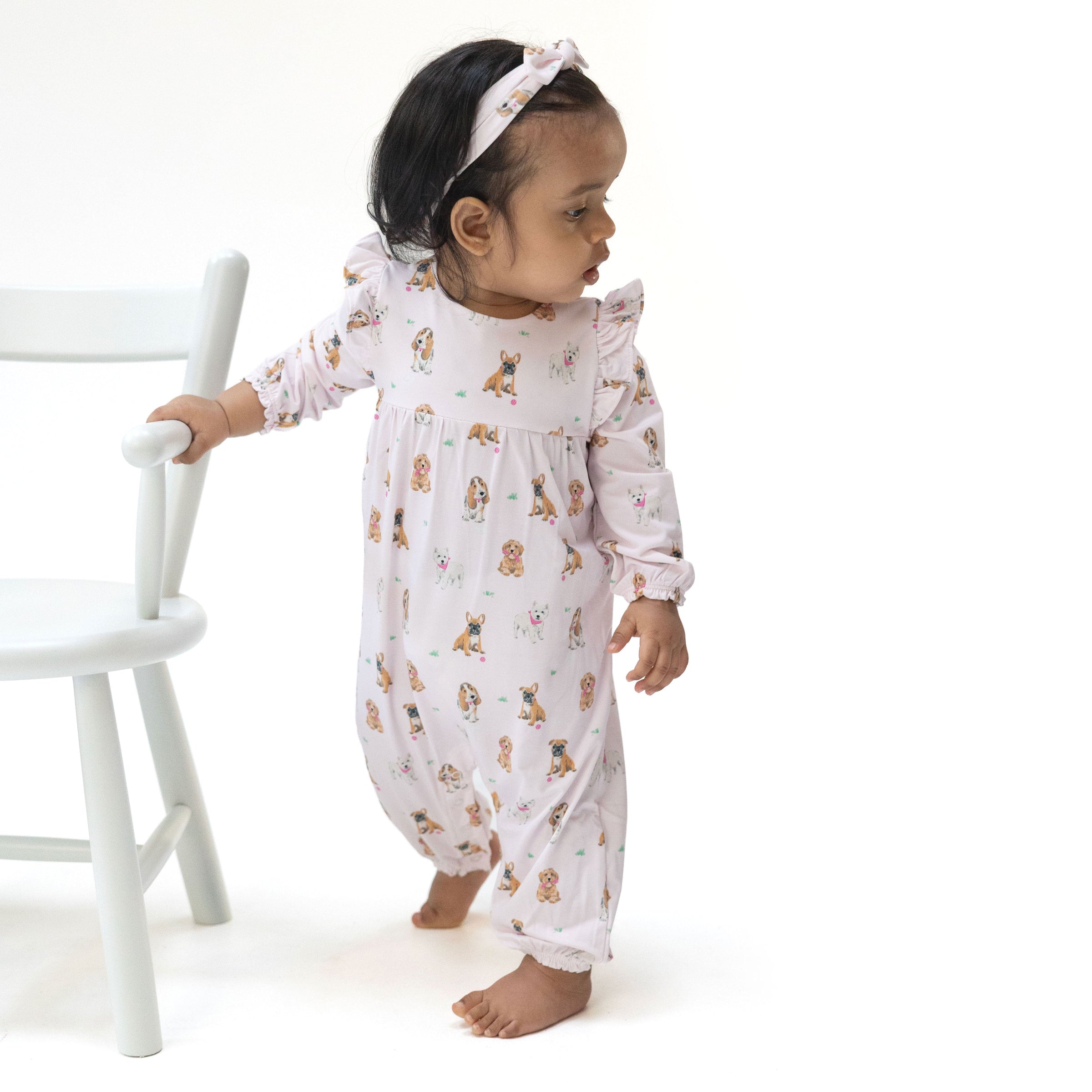 Bestie Dogs Pink - Ruffle Sleeve Snap Romper