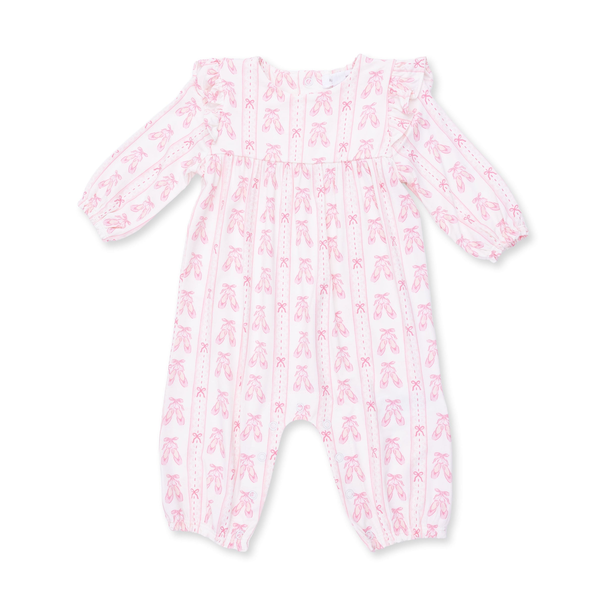 Ballet Shoes Ribbon Stripe - Ruffle Sleeve Snap Romper