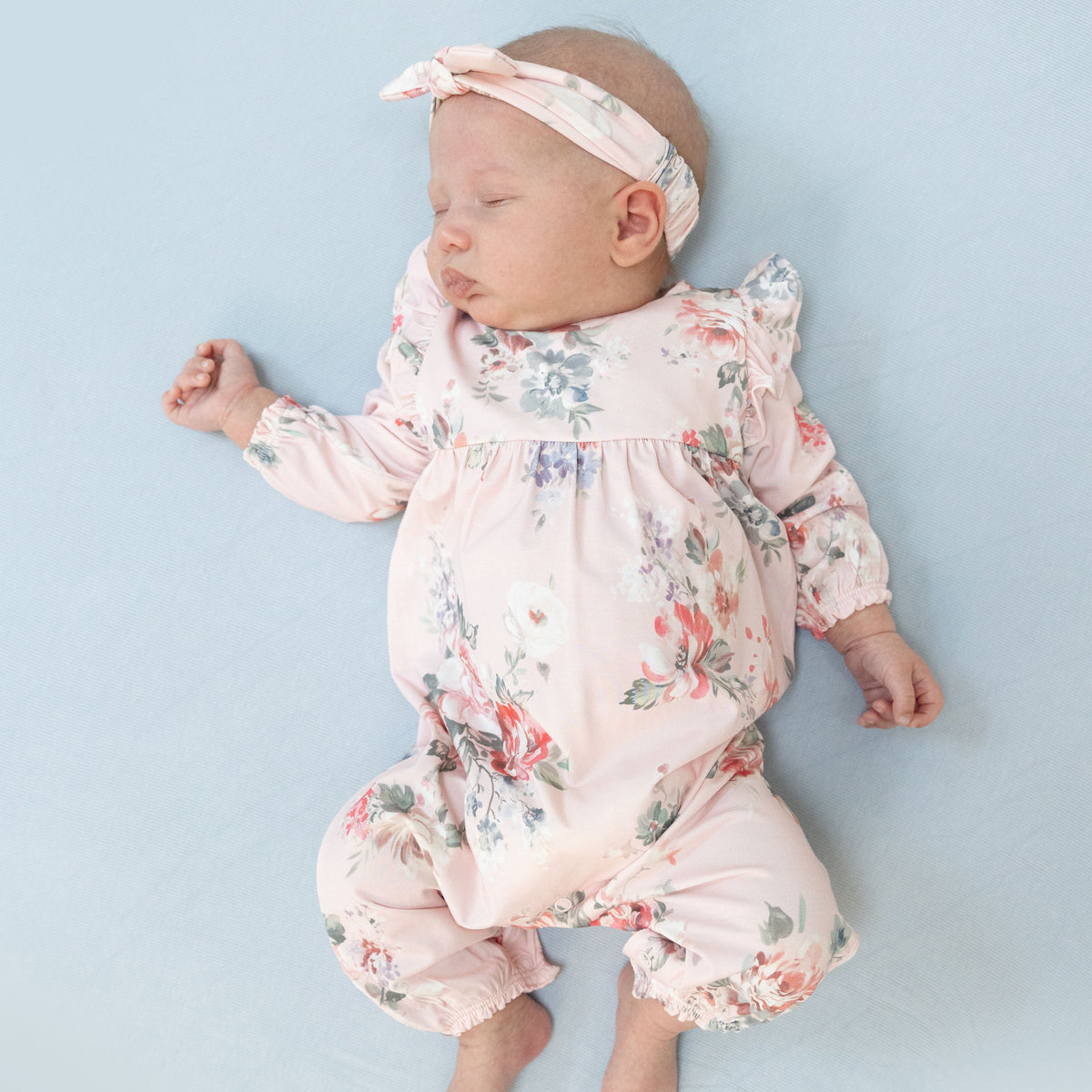Painterly Rose Bouquets - Ruffle Sleeve Snap Romper
