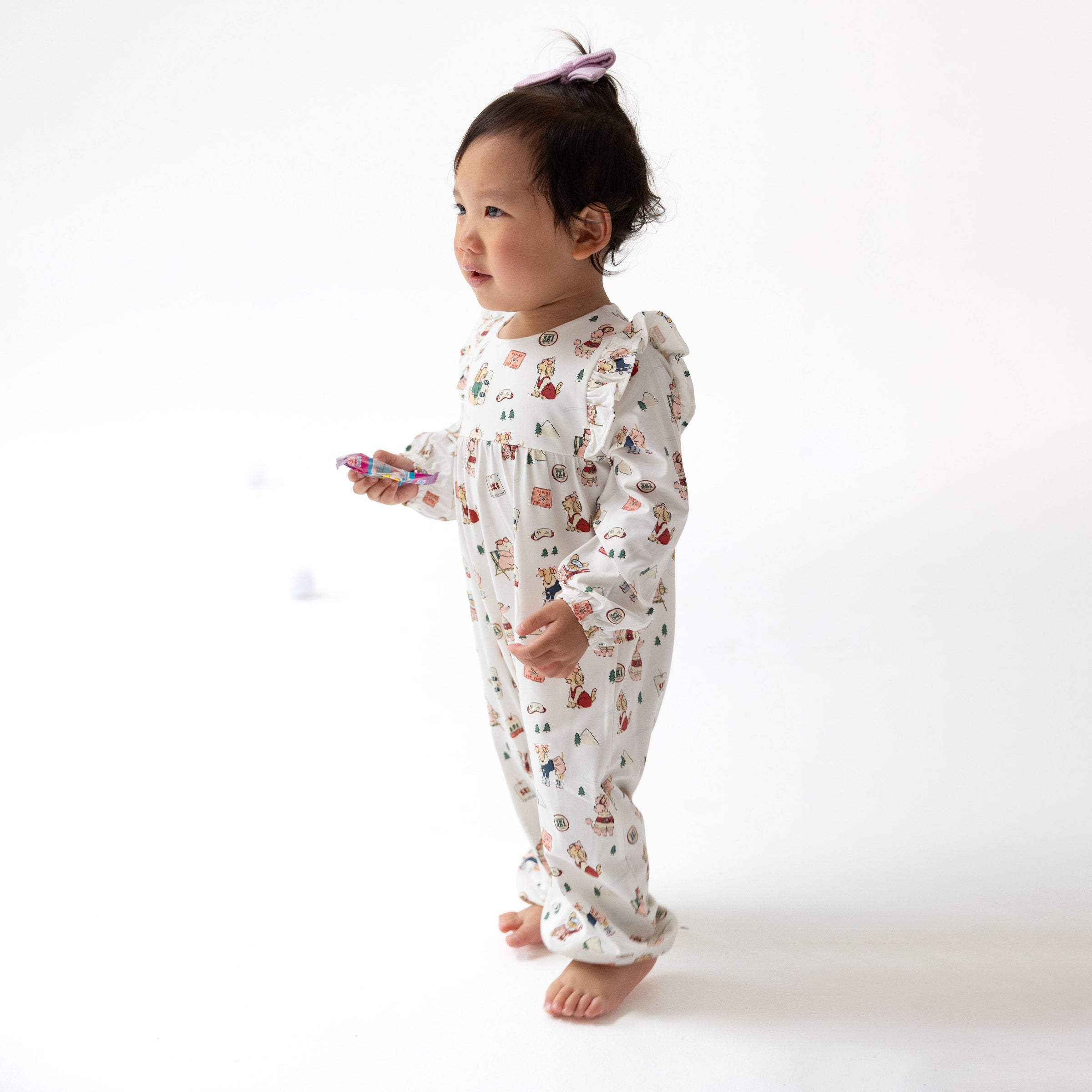 Winter Sports Dogs Pink - Ruffle Sleeve Snap Romper