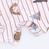 Vintage Baseball Stripe - Muslin Sleeveless Shortie Romper with Bucket Hat