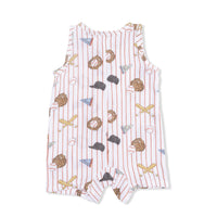 Vintage Baseball Stripe - Muslin Sleeveless Shortie Romper with Bucket Hat