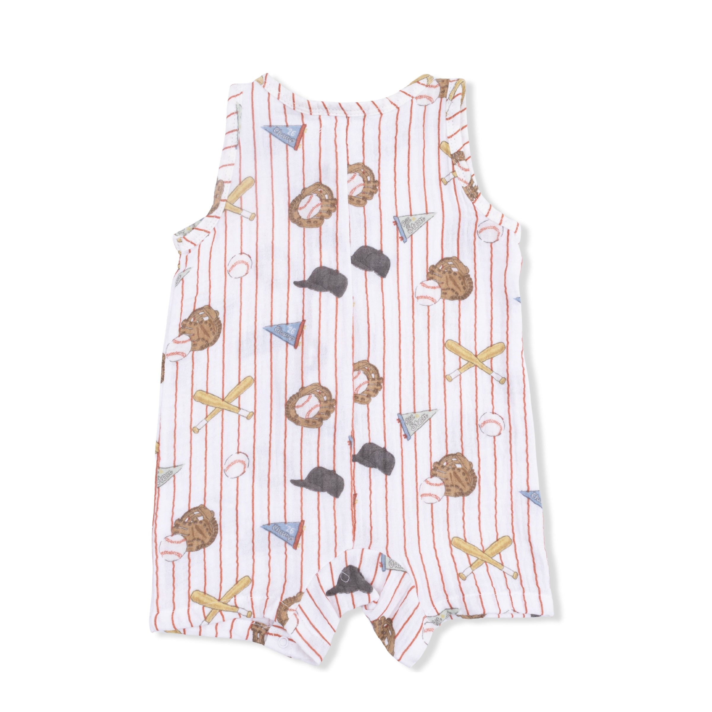 Vintage Baseball Stripe - Muslin Sleeveless Shortie Romper with Bucket Hat