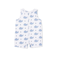 Bubbly Sailor Whales Blue - Sleeveless Shortie Romper