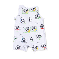 Soccer Balls Playing Soccer  Blue - Sleeveless Shortie Romper