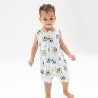 Soccer Balls Playing Soccer  Blue - Sleeveless Shortie Romper