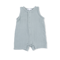 Solid Muslin Jadeite - Sleeveless Shortie Romper