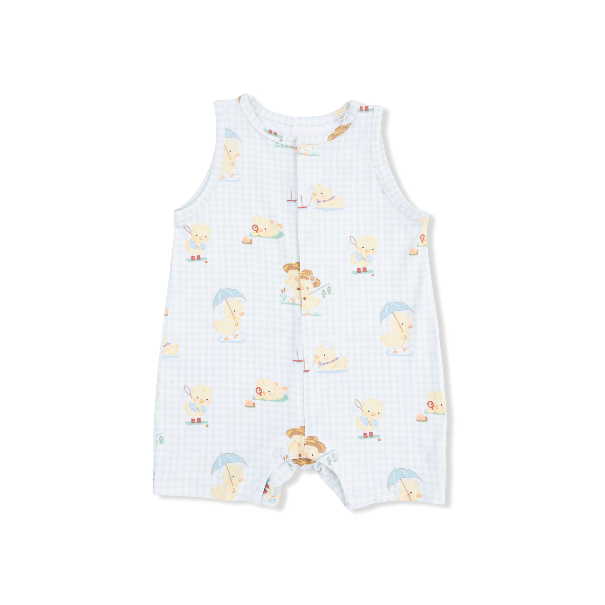 Vintage Spring Ducklings Green - Sleeveless Shortie Romper