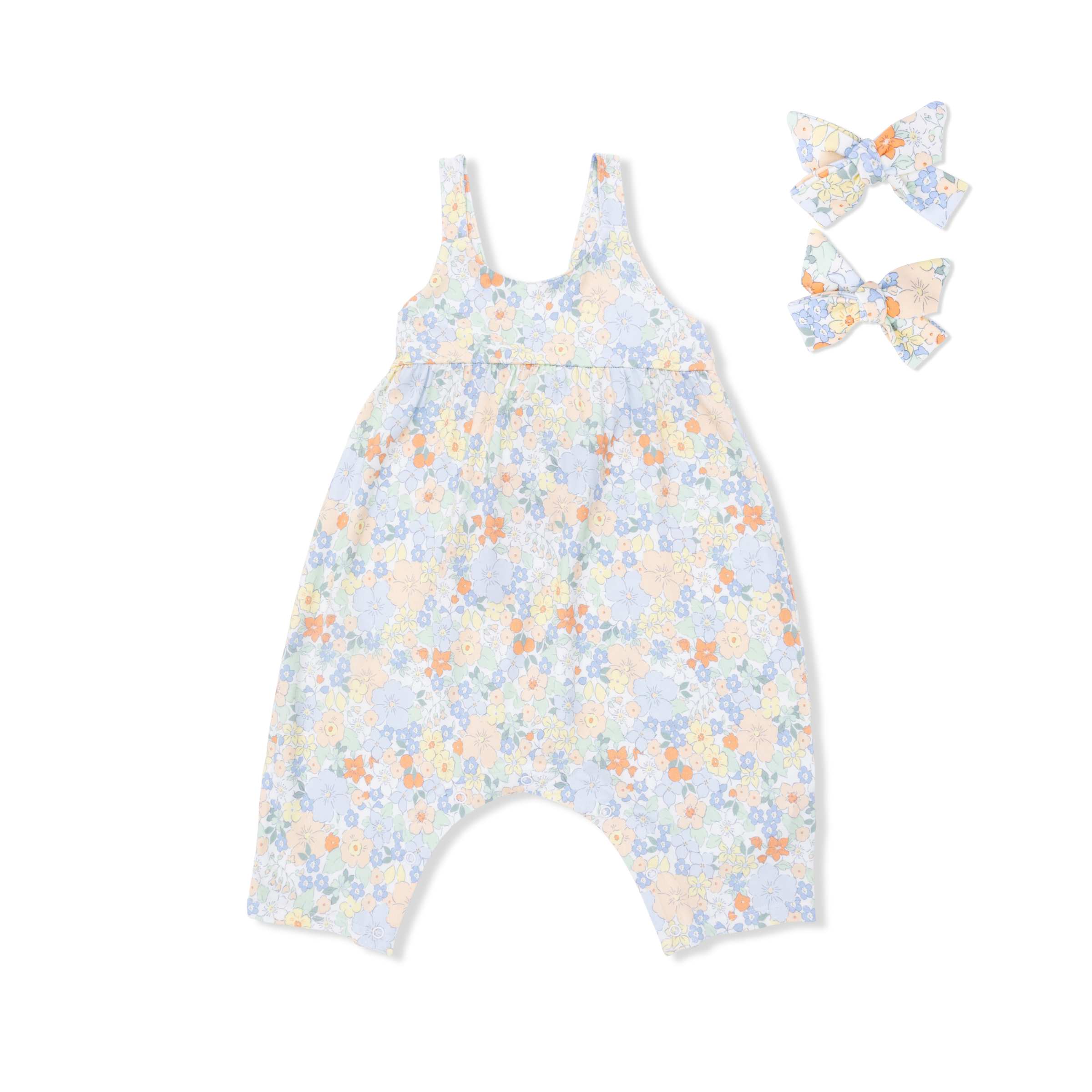 Georgia Floral - Tie Back Romper & 2 Pack Hair Bow Set