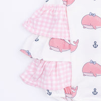 Bubbly Whale with Bow  Pink - Ruffle Sunsuit