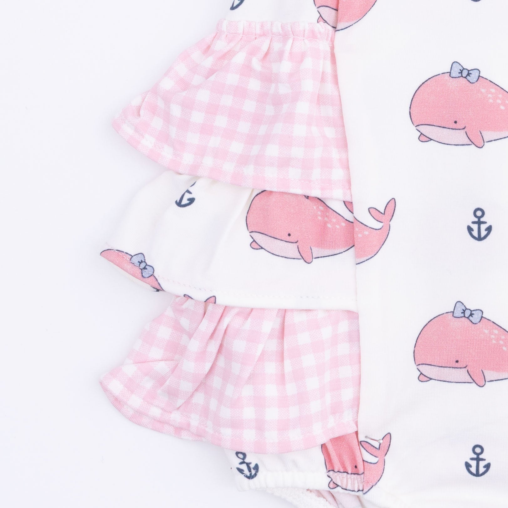 Bubbly Whale with Bow  Pink - Ruffle Sunsuit
