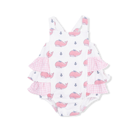 Bubbly Whale with Bow  Pink - Ruffle Sunsuit