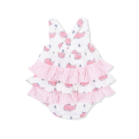 Bubbly Whale with Bow  Pink - Ruffle Sunsuit