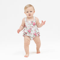 Cabbage Rose Stripe - Ruffle Sunsuit