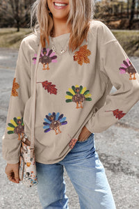 Harper - Thanksgiving Turkey Sequin Graphic Sweatshirt