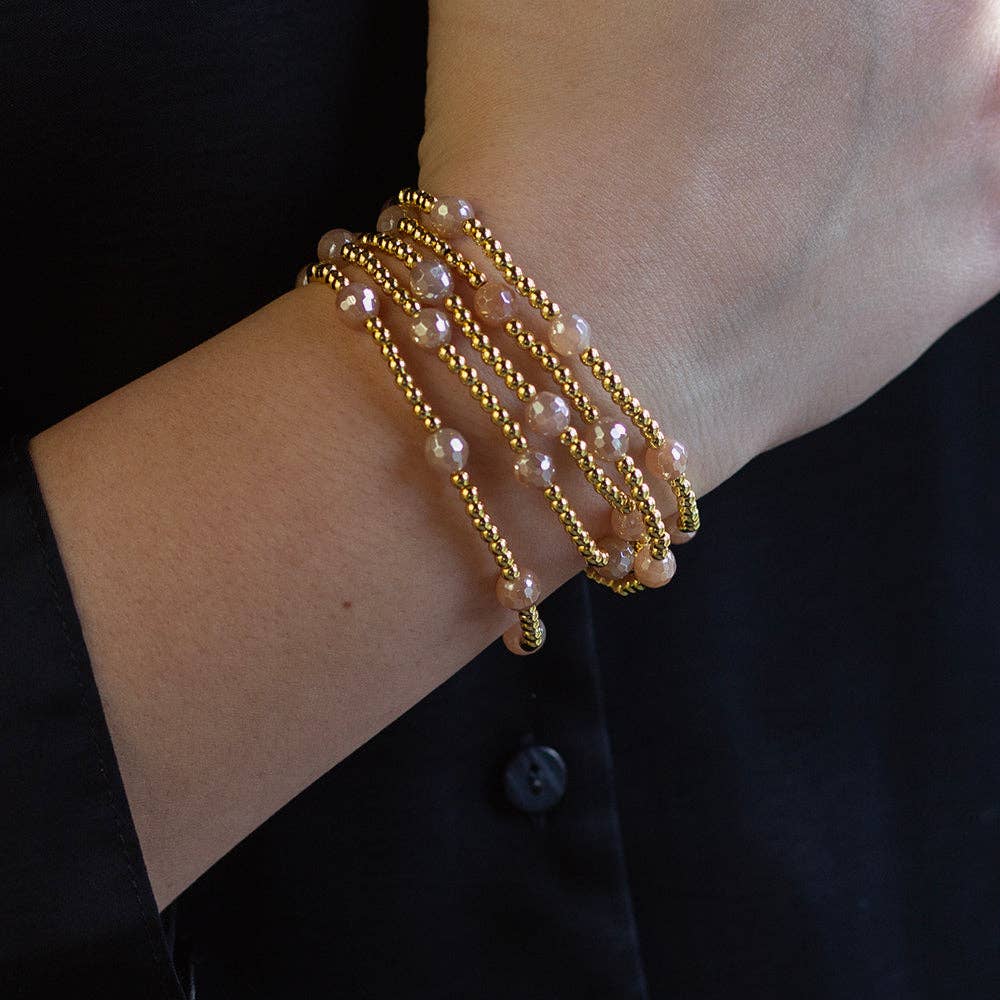 Gold Beaded Bracelets-Dot, Sunstone