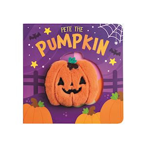 Children's Halloween board book with an attached soft plush orange jack-o'-lantern toy