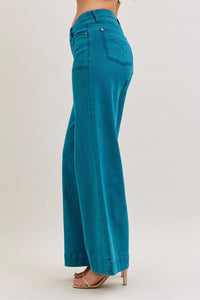 Freya - Teal Mid Rise Utility Wide Jeans