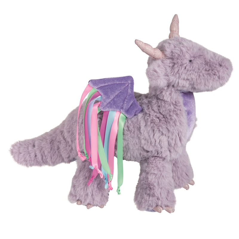 Mud Pie Iris the Dragon standing plush in lavender with velvet wings and ribbon streamer mane