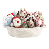 Mud Pie Mini Christmas Plush Pals assortment in cotton rope display basket