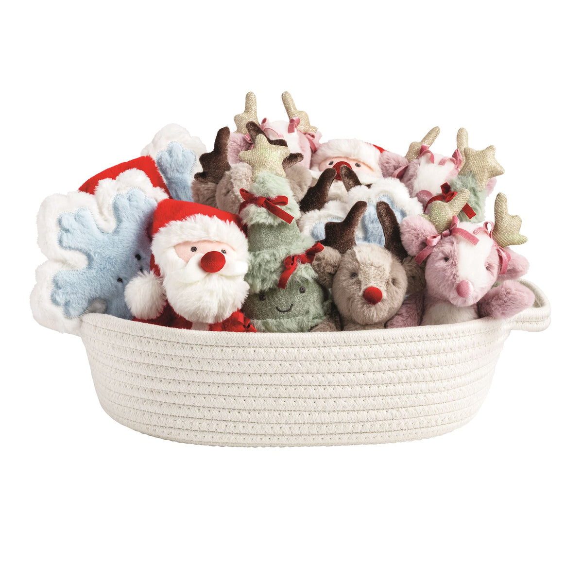 Mud Pie Mini Christmas Plush Pals assortment in cotton rope display basket