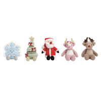 Mud Pie Mini Christmas Plush Pals in five designs - snowflake, tree, Santa, pink reindeer and brown reindeer