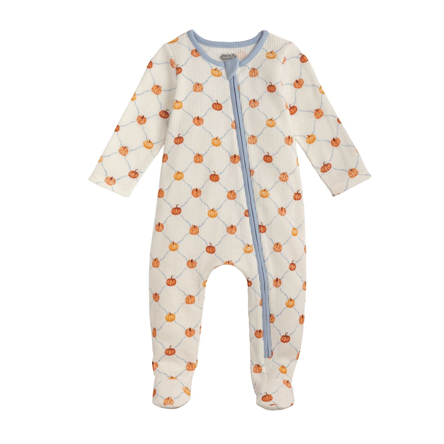 Blue Pumpkin Sleeper – Waffle Weave Cotton Footed Zip Sleeper
