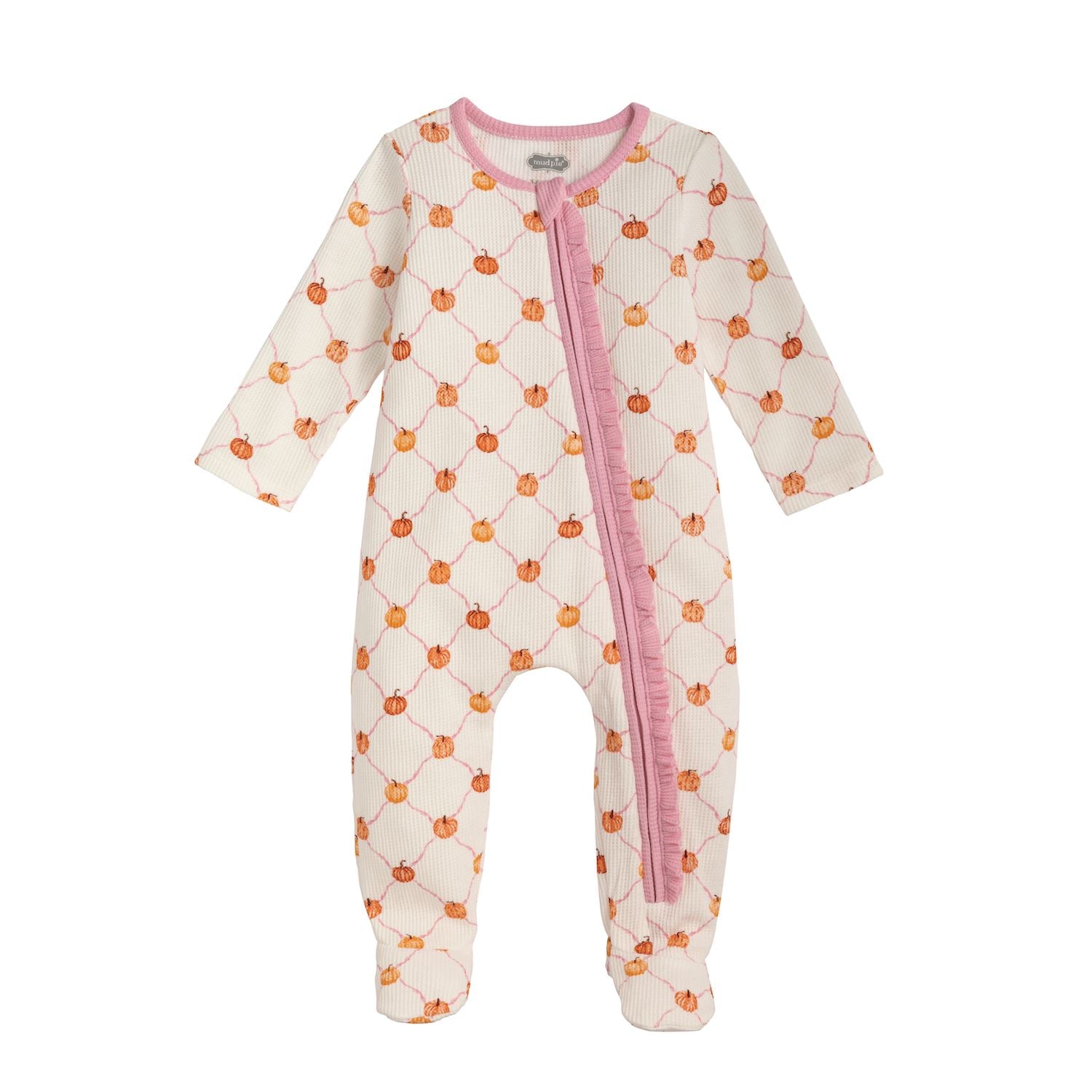 Pink Pumpkin Sleeper – Waffle Weave Cotton Footed Zip Sleeper