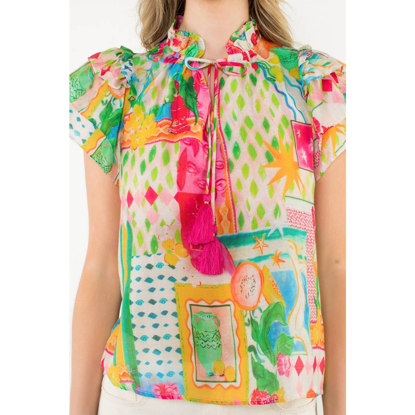 Tara - Tassel Tie Flutter Sleeve Floral Top