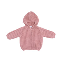 Chenille - Rose Hooded Jacket with Striped Texture